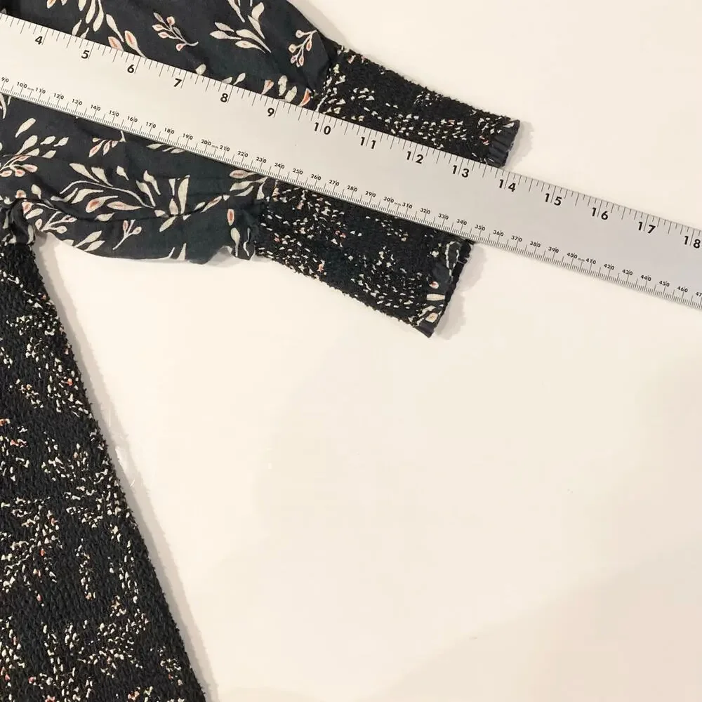 NWOT ZARA Dress M Linen Floral Off/On-Shoulder Puff-1/2-Sleeve Fit&Flare Smocked - Picture 13 of 14